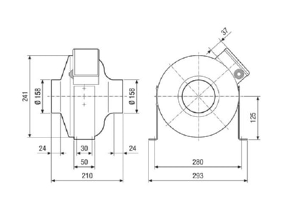 Mazeichnung Maico ERR 16 1 Radial Rohrventilator 60W 400cbm h IPX4