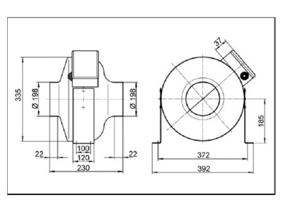 Dimensional drawing Maico ERR 20 1 Conduit mounted ventilator 840m  h 116W