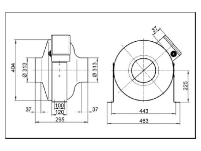 Mazeichnung Maico ERR 31 1 Radial Rohrventilator 258W  1 370m  h  IPX4