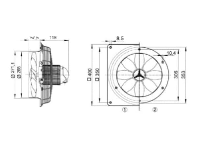 Dimensional drawing Maico EZQ 25 4 E deaeration industrial fan 250mm