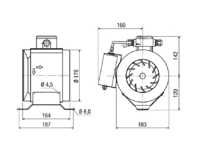 Mazeichnung Maico ERM 18 Ex e Rohrventilator 180mm  50W