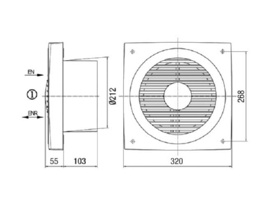 Dimensional drawing Maico ENR 20 two way industrial fan 200mm