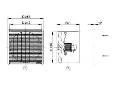 Mazeichnung Maico EZF 20 4 E Wandeinbau Ventilator 30W 500cbm h IP54