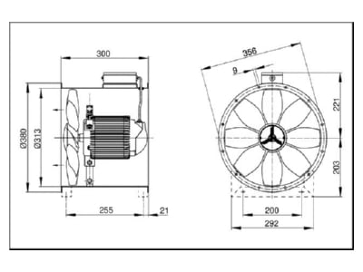 Dimensional drawing Maico EZR 30 2 B Conduit mounted ventilator 3690m  h 350W
