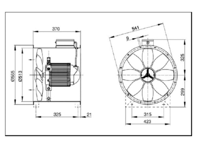 Dimensional drawing Maico EZR 50 8 B Duct fan 4100m  h