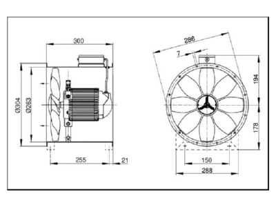 Dimensional drawing Maico EZR 25 4 D Conduit mounted ventilator 1000m  h 32W