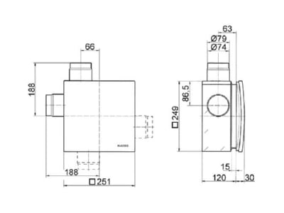 Dimensional drawing 2 Maico ER UPB L Ventilator housing for inlying bathrooms