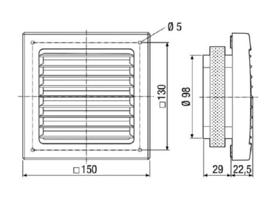 Dimensional drawing Maico SG 100 two way grille 100mm