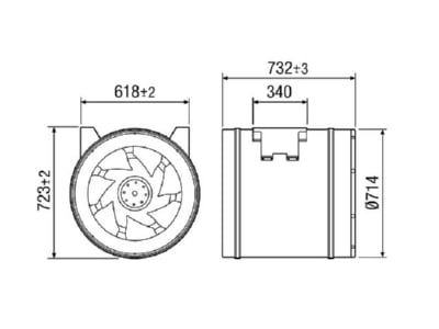 Dimensional drawing Maico EDR 71 Duct fan 23140m  h