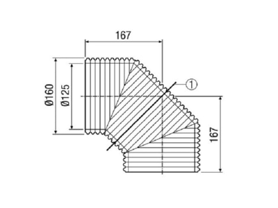 Dimensional drawing Maico MT B125 90 45 Bend round air duct 125mm