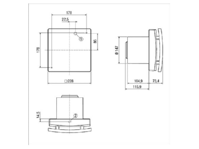 Dimensional drawing Maico ECA 150 ipro KB Small room ventilator surface mounted
