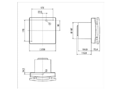 Dimensional drawing Maico ECA 150 ipro VZC Small room ventilator surface mounted