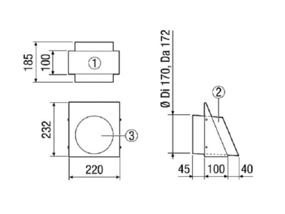 Dimensional drawing Maico KW FL 16W Accessory for ventilator