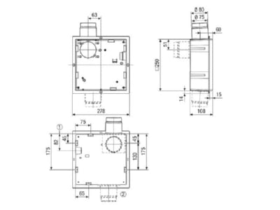 Dimensional drawing 2 Maico ER GH Ventilator housing for inlying bathrooms