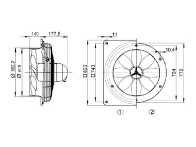 Dimensional drawing 1 Maico DZQ 60 6 B Ex t Ex proof ventilator
