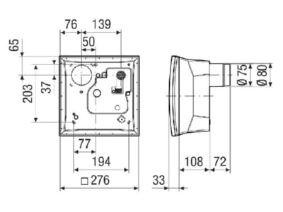 Dimensional drawing Maico ER GH AP Surface mounted housing 1 gang white