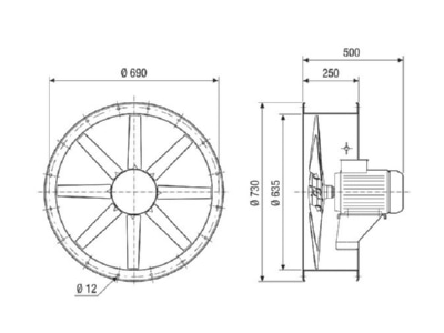 Dimensional drawing Maico DAR 63 4 1 1 Duct fan 630mm 15084m  h