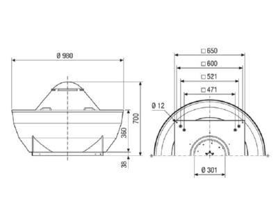 Dimensional drawing Maico DRD V 45 4 Ex Ex proof ventilator