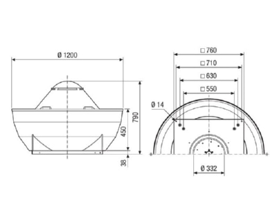 Dimensional drawing Maico DRD V 50 4 Ex Ex proof ventilator