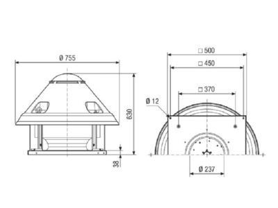Dimensional drawing Maico ERD H 35 4 Ex Ex proof ventilator