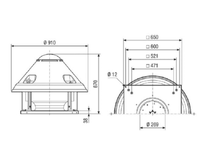 Dimensional drawing Maico ERD H 40 4 Ex Ex proof ventilator