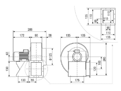 Dimensional drawing 1 Maico GRK 12 2 E Duct fan 120mm 2900m  h
