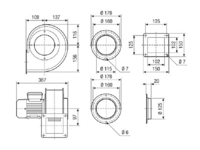 Dimensional drawing 2 Maico GRM 12 2 D Ex Ex proof ventilator