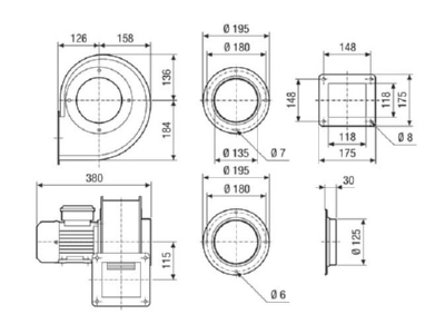 Dimensional drawing 1 Maico GRM 14 2 E Ex Ex proof ventilator
