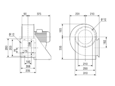 Dimensional drawing 1 Maico GRM HD 25 4 Ex Ex proof ventilator
