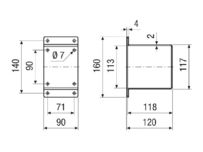 Dimensional drawing Maico MSI 10 Mounting bracket for ventilator