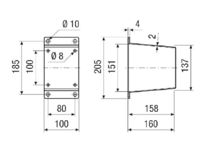 Dimensional drawing Maico MSI 12 Mounting bracket for ventilator