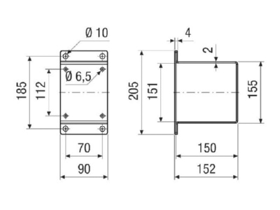 Dimensional drawing Maico MSI 14 Mounting bracket for ventilator