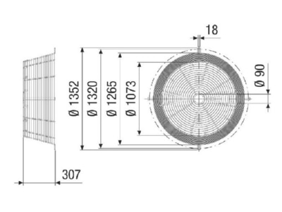 Dimensional drawing Maico SGCI 125 Protective grille for ventilator