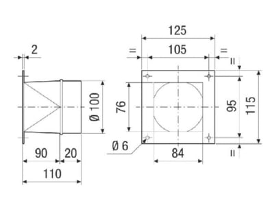 Dimensional drawing Maico URRI 10 Reducer air duct