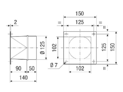 Dimensional drawing Maico URRI 12 Reducer air duct