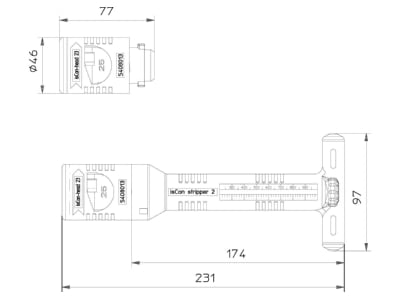 Dimensional drawing 1 OBO isCon stripper 2 Cable stripper 20   23mm
