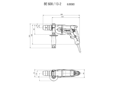 Dimensional drawing Metabowerke BE 600 13 2 Drilling machine 600W 1 9kg