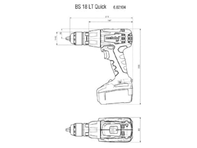 Dimensional drawing Metabowerke BS 18 LT Quick Battery drilling machine 18V