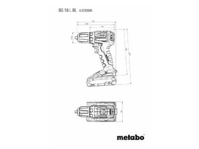 Dimensional drawing Metabowerke BS 18 L BL Battery drilling machine 18V