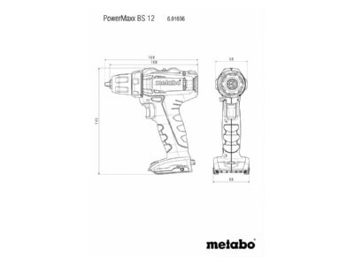 Dimensional drawing 1 Metabowerke PowerMaxx BS 12 Battery drilling machine 12V
