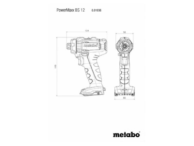 Dimensional drawing 2 Metabowerke PowerMaxx BS 12 Battery drilling machine 12V