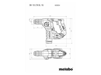 Dimensional drawing Metabowerke BH 18 LTX BL 16 Rotary and demolition hammer  battery 