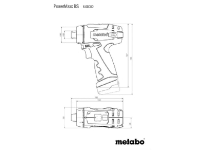 Dimensional drawing Metabowerke PowerMaxx BS Basic Battery rotary hammer