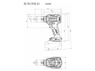 Dimensional drawing Metabowerke BS 18 LTX BL Q I Battery drilling machine