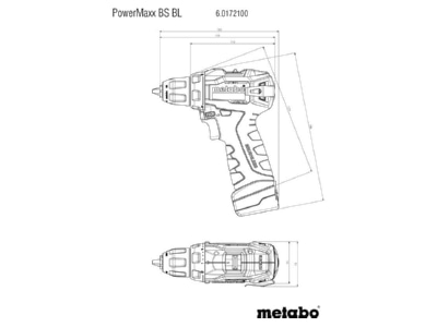Dimensional drawing Metabowerke PowerMaxx BS BL Battery drilling machine