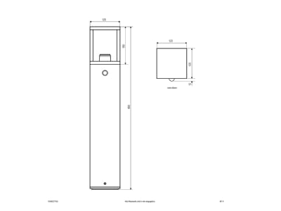 Dimensional drawing EVN WG652715S Luminaire bollard 1x0 1   15W