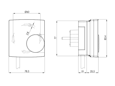 Dimensional drawing Alre it RTBSB 001 411 Room thermostat 5   30 C