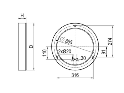 Dimensional drawing Ridi Leuchten ADLR 410  0331245 Downlight 1x36W LED not exchangeable ADLR 410 0331245