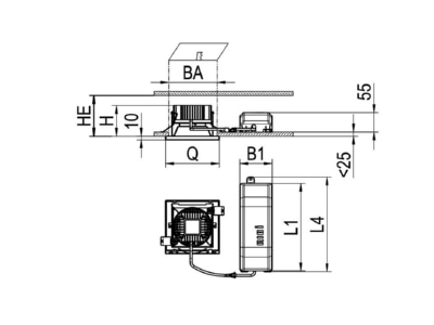 Dimensional drawing Ridi Leuchten EDLQ  0321337  377 Downlight 1x7W LED not exchangeable EDLQ 0321337  377