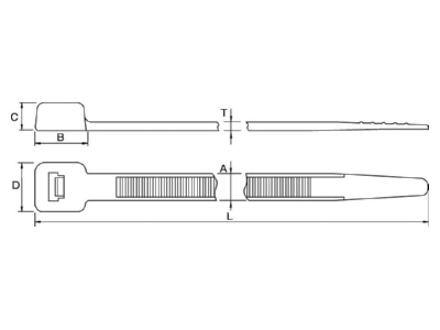 Mazeichnung 2 Hellermann Tyton LK2A PA66W BK 100 Kabelbinder 270x4 6mm